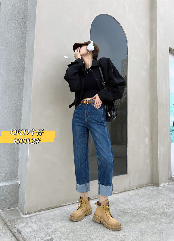 New in early autumn!【OKD】Straight all-match fashion slim jeans (with belt) 60012# GY