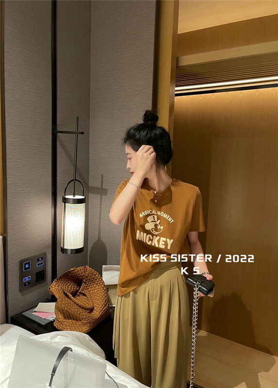 【KISS SISTER】Mickey Letters Casual Round Neck Short Sleeve T-Shirt 22Y9623
