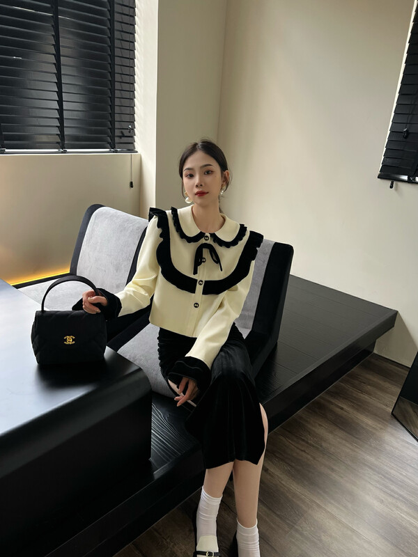 New in early autumn! 【FEIMAO (YIMAO)】French retro and elegant contrasting color short coat YM-8377# LSL