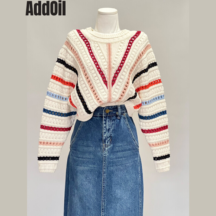 New in autumn! [ADDOIL] Retro color hollow warm sweater 8782# ZXL