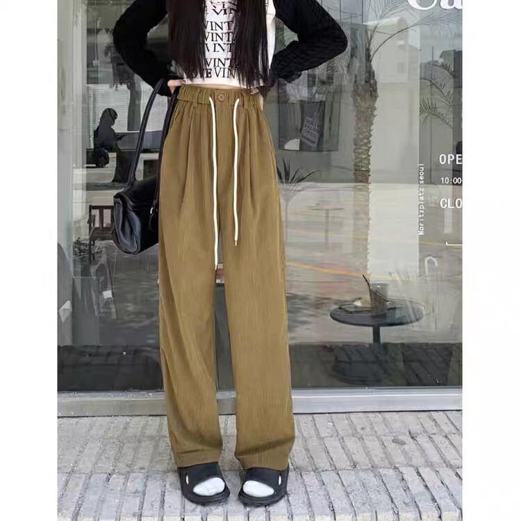 New in autumn! [QUEEN QUEEN] Corduroy Simple Versatile Casual Pants (with Waist Rope) AT8935# OZQ