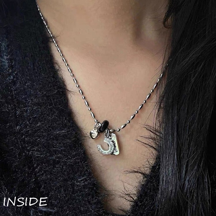 [INSIDE] Retro Hong Kong style simple and niche design zircon love tassel short necklace (with box random) X3438# ZXL
