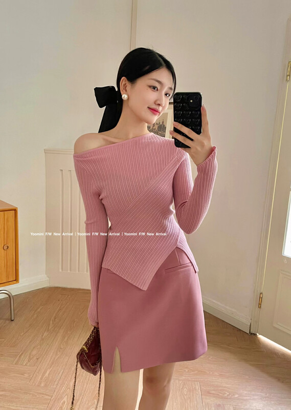 New in autumn! [YOOMINI] Simple solid color irregular all-match knitted sweater Q13686-W# WPL