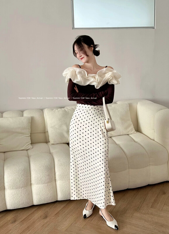 Autumn is new! [YOOMINI] Korean simple polka dot all-match skirt Q16192-V# WPL