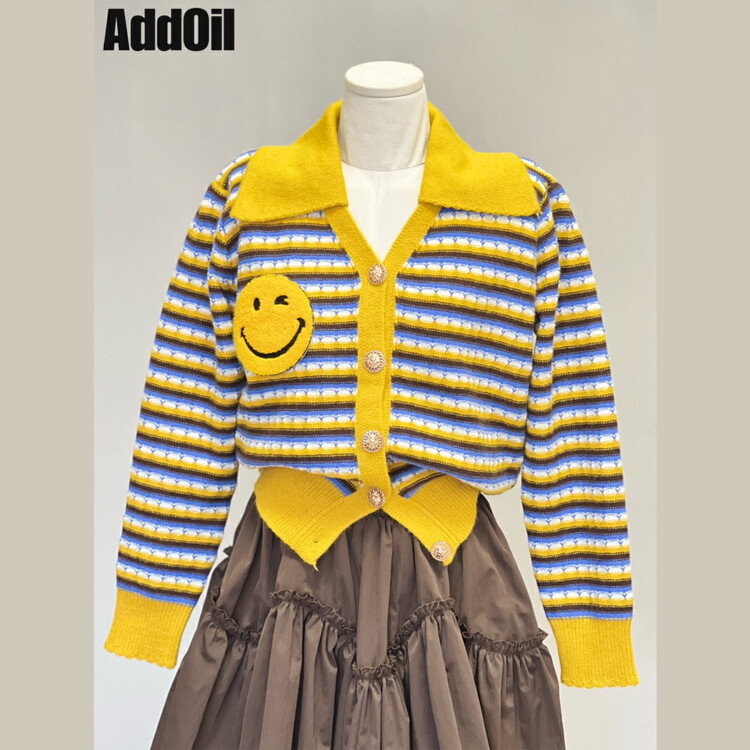 New in autumn! [ADDOIL] Jacquard smiley loose warm sweater 6006-1# ZXL