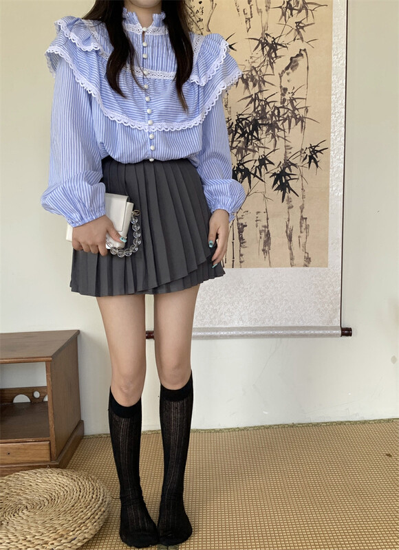 Autumn is new! [Timely rain] Korean ins retro temperament design irregular pleated slim skirt A70119# WPL