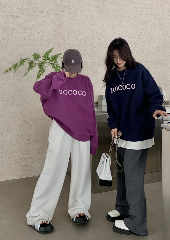 [11AN] Letter Toothbrush Embroidered Versatile Loose Pullover Sweater A6868