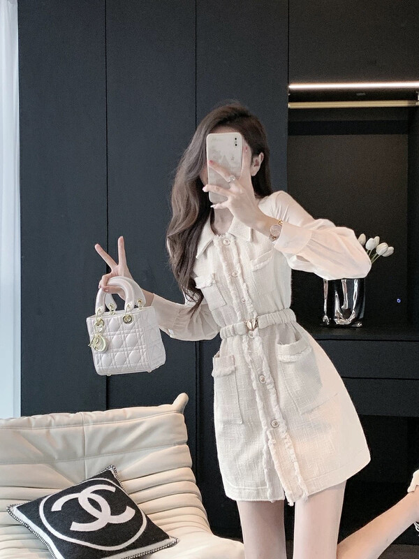 Autumn is new!【KIKI STUDIO】Sweet lady Xiaoxiang style dress (with belt) 6655# HJY