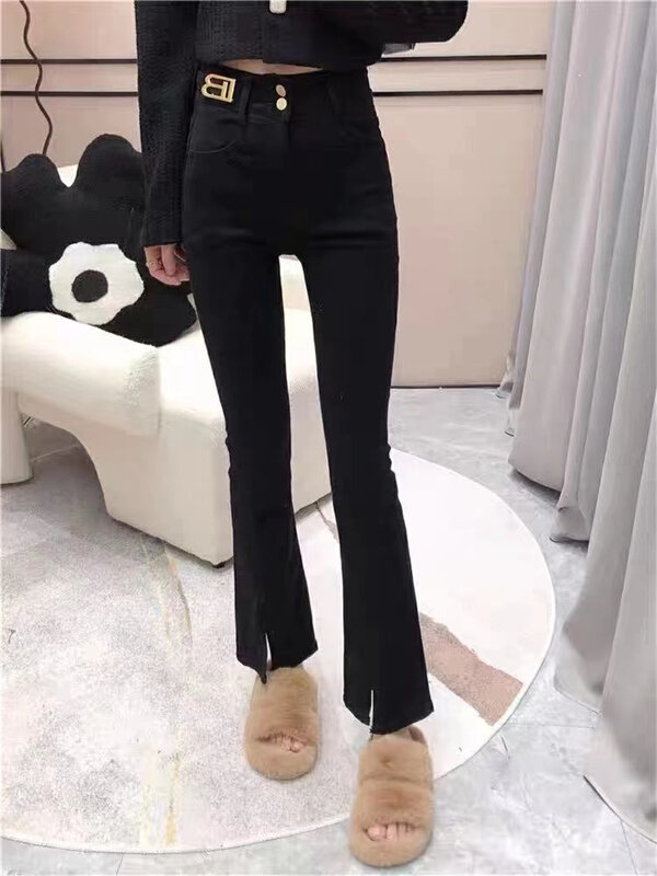 Original price 56.40! New for autumn! [OKD] Korean version of fashion all-match high-waisted elastic chopsticks jeans 52510-1# GY
