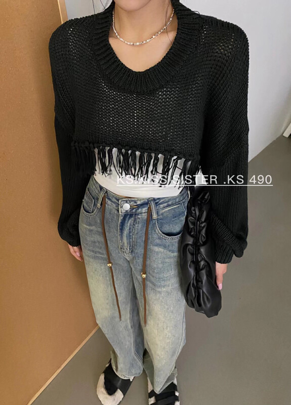 New in autumn! [KS] round neck long-sleeved commuter sweater + simple solid color vest suit 22551# CQW