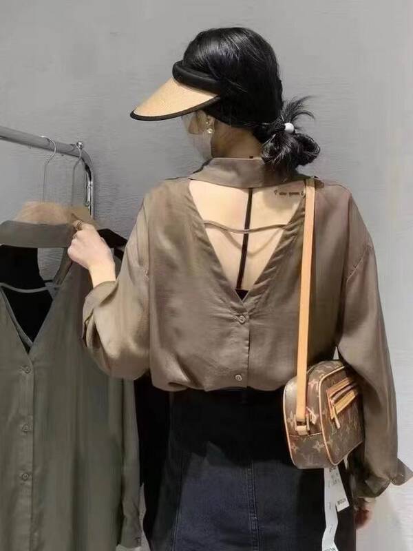 New in autumn! [I-D] Korean style back hollow shirt 6099# L