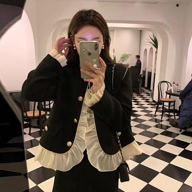 Autumn is new!【KIKI STUDIO】Fashion small fragrance short coat + slim skirt two-piece suit (excluding small shirt) 6491# HJY