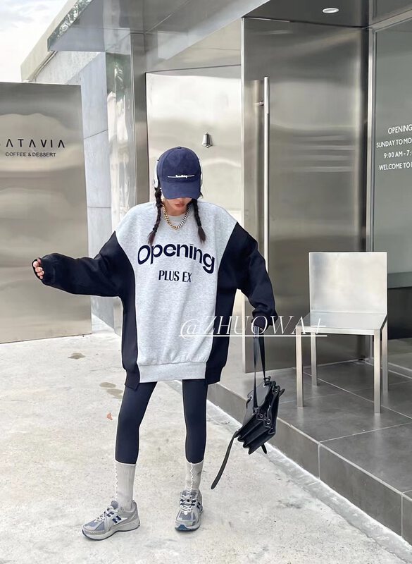 New in autumn! [Strictly selected by buyers - Zhuowa] Personalized color matching design letter loose sweater 5203# CL