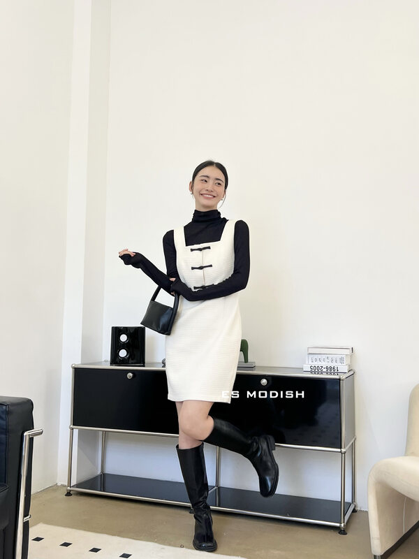 New in early autumn!【ES MODISH】New country style square neck sleeveless all-match dress OPS1825# CQW