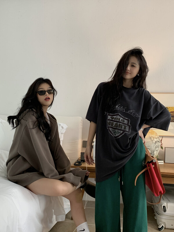 [11AN] Retro distressed printed loose short-sleeved T-shirt A6873