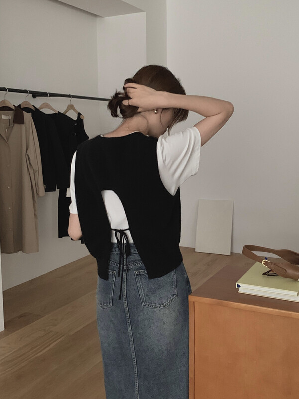 【T.G】Korean style backless lace-up simple and versatile age-reducing vest (100% wool) 18078# CLS