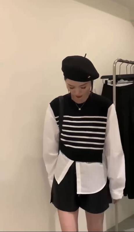 New in autumn! [I-D] Korean version stitching fake two-piece shirt 3182# L
