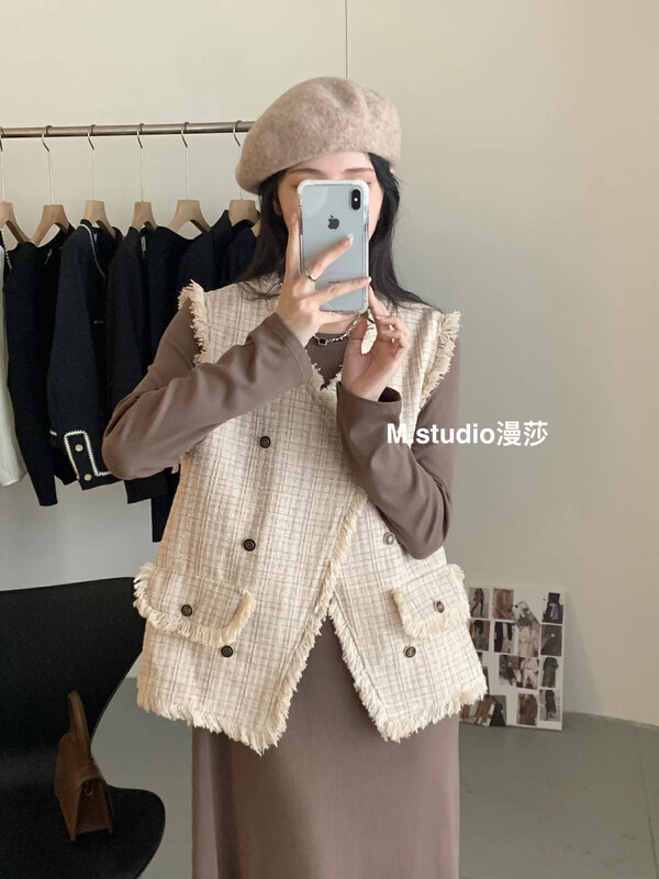 New in autumn! [MSTUDIO Mansha] Xiaoxiang Double Breasted Sleeveless Vest y6907# HBX