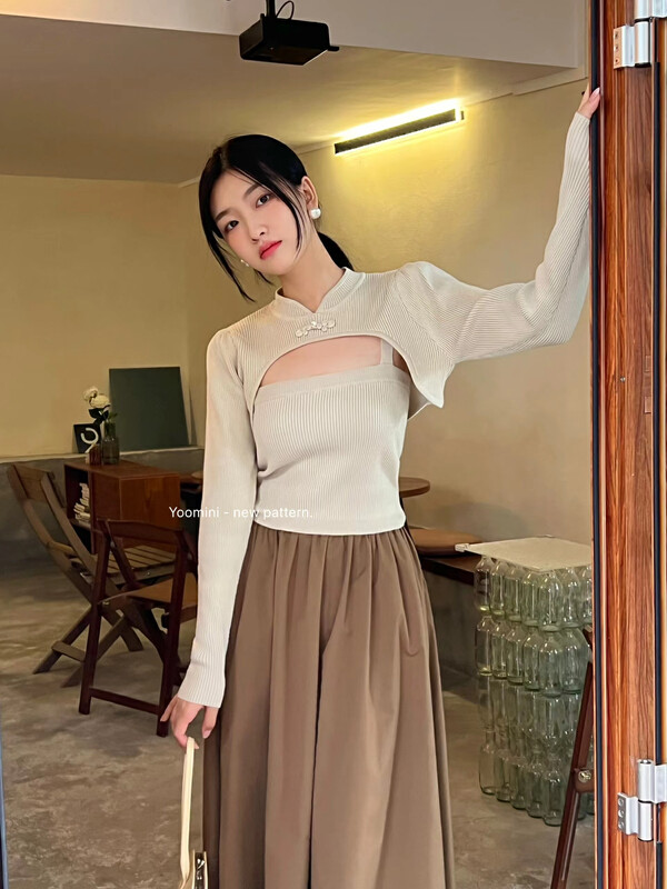 Autumn is new! [YOOMINI] Simple small shirt + all-match vest two-piece suit (with suspenders) Q13679-S# WPL