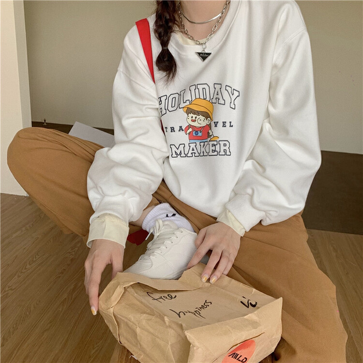 New in autumn! [Timely rain] Korean cartoon pattern loose sweater A5727# WPL