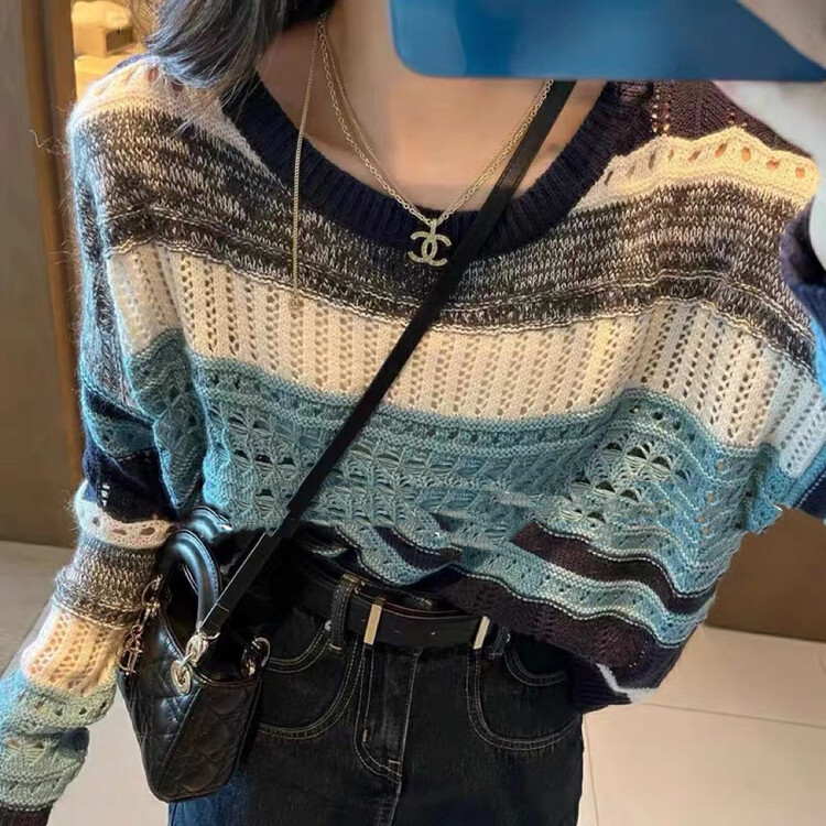 Autumn is new! [MI] Korean style hollow color matching warm sweater (without necklace) 1417# PCZ