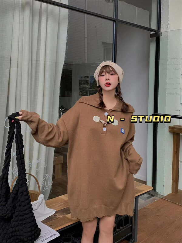New in Autumn! [N] Horn Button Long Sleeve Lapel Pullover Warm Sweater YS1-M0037# WTT