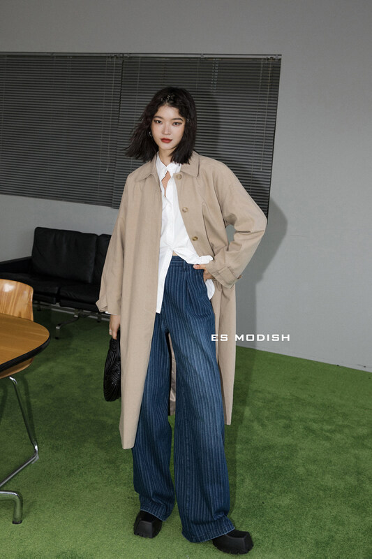 New in early autumn!【ES MODISH】Hepburn style long windbreaker (with belt) JK1857# CQW