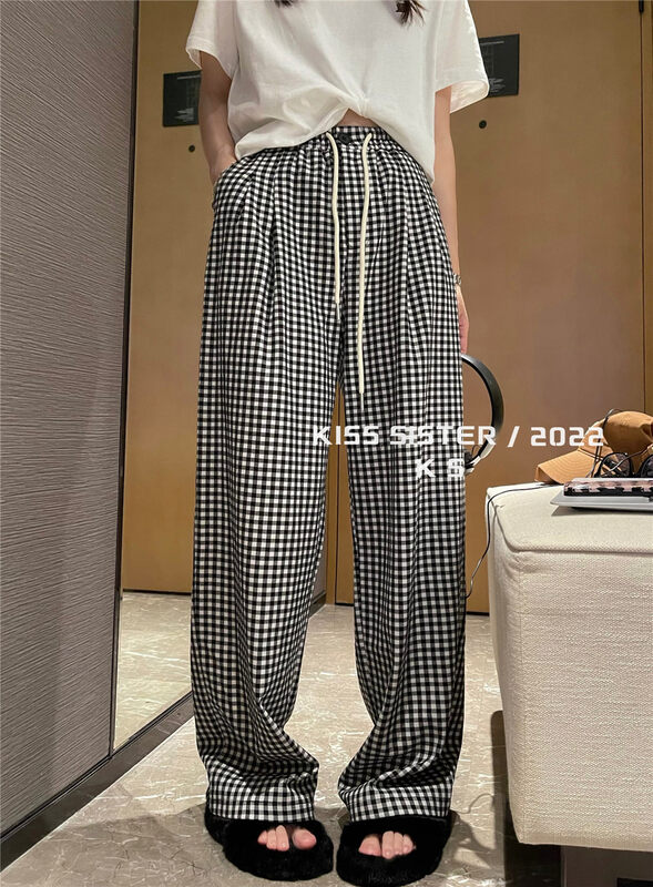 [KISS SISTER] Plaid Design Elastic Waist Loose Casual Pants 22Y9608