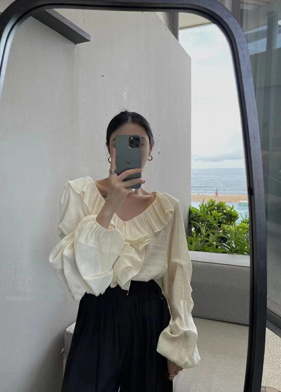 New in early autumn!【MI】Korean ruffled loose short shirt 1163# PCZ