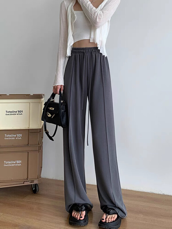 Autumn is new!【KIKI STUDIO】Korean version of drape fine-grained straight-leg casual pants 6567# HJY