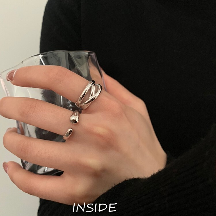 [INSIDE] Korean version of the high-end sense of minimalist cold wind lines cross water drop opening ring (with box random) (two packs) J3429# ZXL