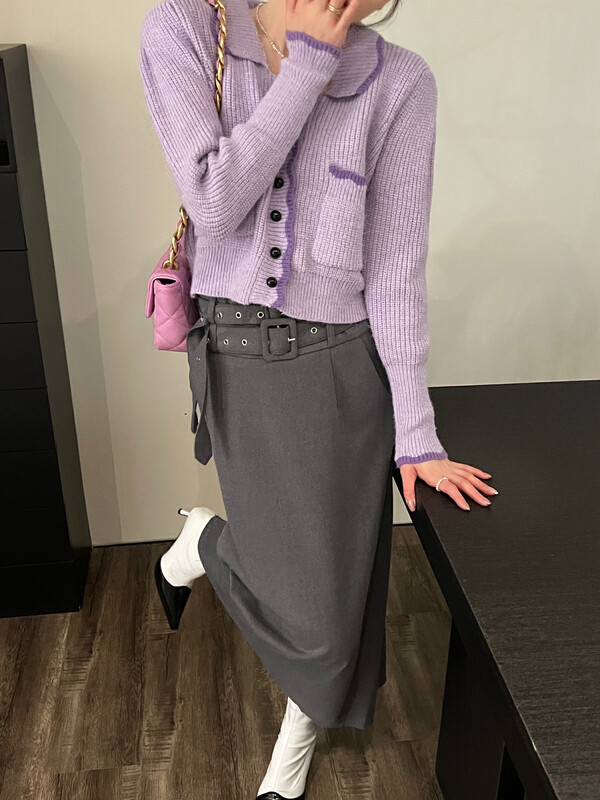 New in autumn! [FEIMAO (YIMAO)] Contrast color doll collar single-breasted warm sweater Z-22377-3045# LSL