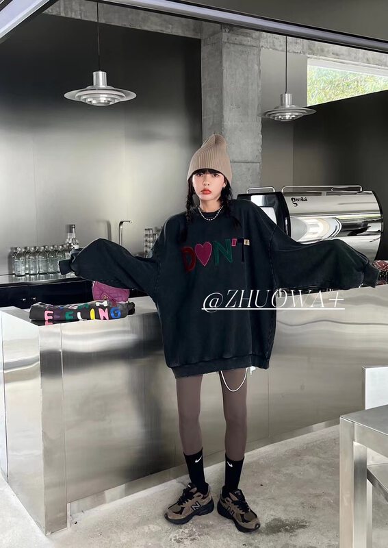 New in autumn! [Strictly selected by buyers - Zhuowa] Personalized color letter loose sweater 5377# CL