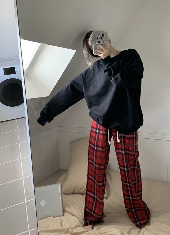 Autumn is new! [Timely rain] Korean style ins retro design plaid loose high waist slim casual pants 44211# WPL