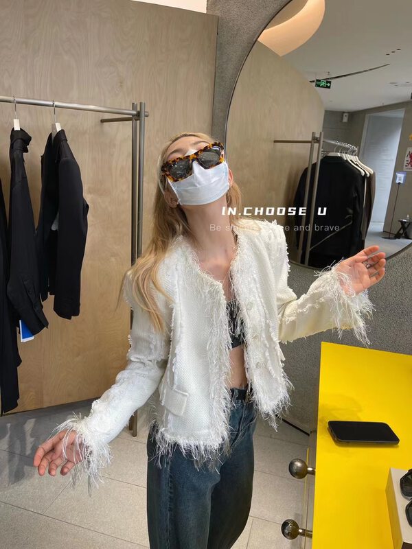 New in early autumn [IN.CHOOSE U] collarless Xiaoxiangfeng exclusive custom tassel short coat 66295# CQW