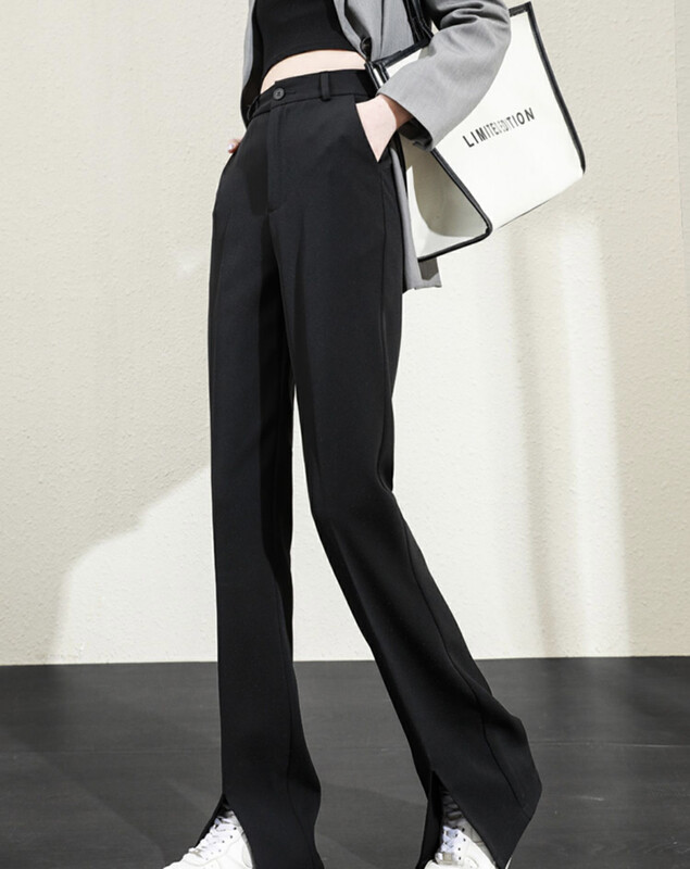 New in early autumn! [KIKI STUDIO] textured slit trousers design slimming trousers 6432# HJY