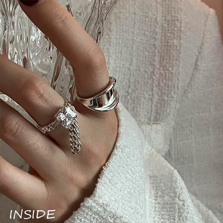 [INSIDE] Light luxury high-end simple glossy chain gemstone ring (with box random distribution) J3538# ZXL