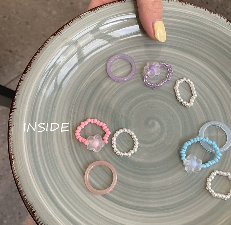 3 pieces of the same color are approved! [INSIDE] Korean simple candy color acrylic bead flower ring (with box random) J3417# ZXL