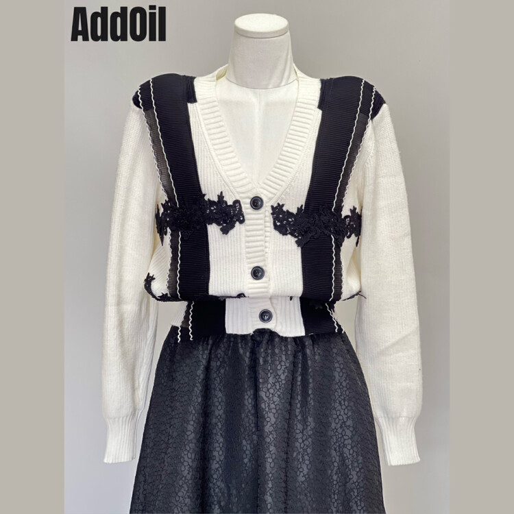 New in autumn! [ADDOIL] Retro lace stitching warm sweater 0128# ZXL