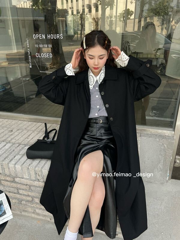 【FEI MAO】New temperament all-match loose long shirt-style windbreaker coat windbreaker Z-8530