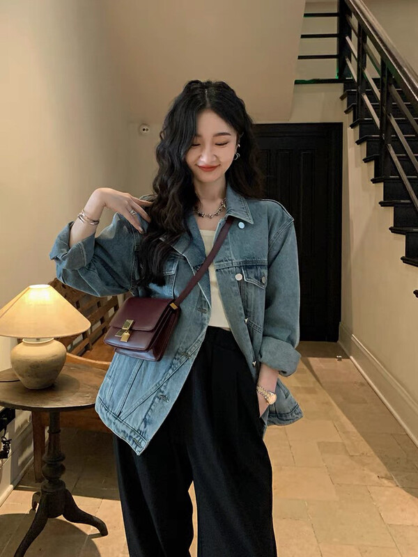 New in autumn! [KIKI STUDIO] Hong Kong-style casual washable denim jacket 6678# HJY
