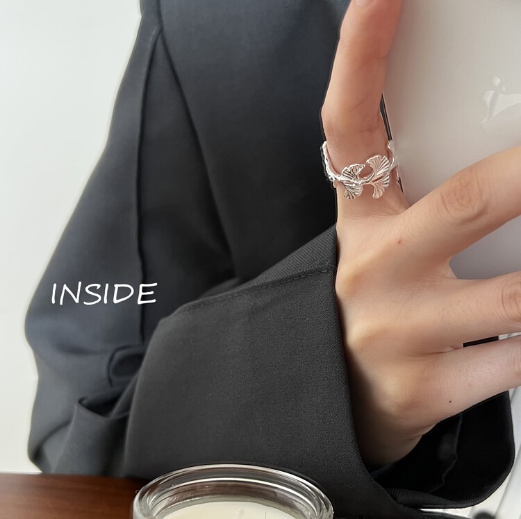 [INSIDE] National Tide Exquisite Embossed Texture Ginkgo Biloba Open Adjustable Ring (With Box Randomly Issued) J3490# ZXL