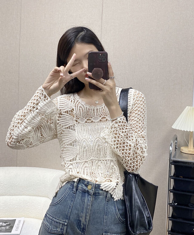 New in early autumn! [I-D] Korean version of all-match hollow shirt (with beautiful back) YS3072# L