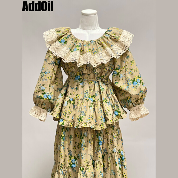 Autumn is new! [ADDOIL] lace collar stitching small shirt (with waist rope) 85006# ZXL