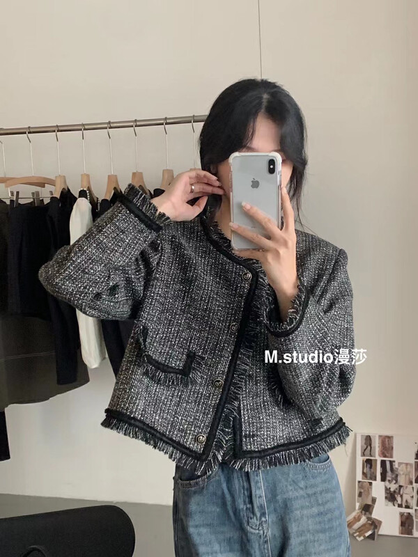 New in autumn! [MSTUDIO Mansha] Retro patchwork ribbon Xiaoxiang short coat y6963# HBX