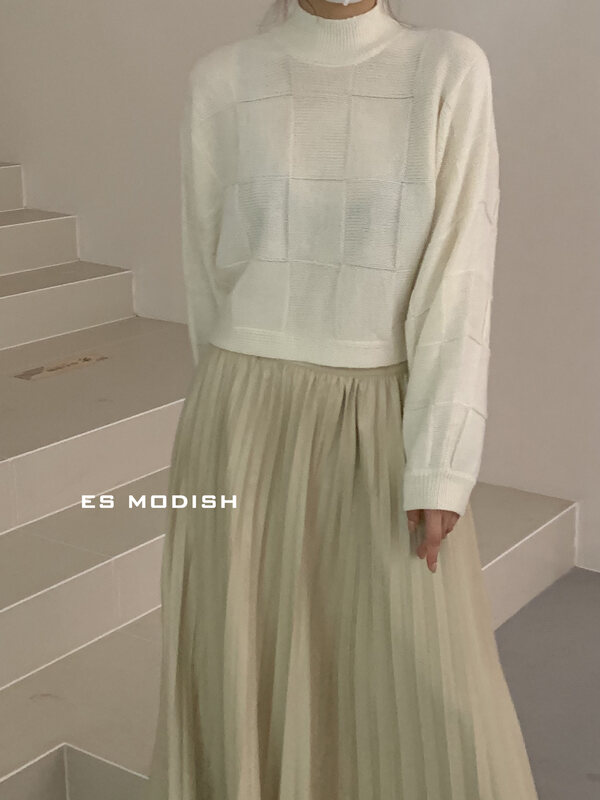 Autumn is new!【ES MODISH】Half turtleneck checkered temperament warm sweater (including 35% wool) BL1903# CQW