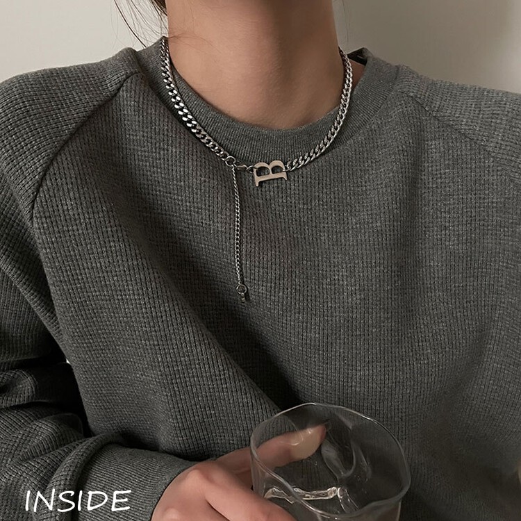 [INSIDE] Korean exquisite and simple B letter fashionable all-match titanium steel short necklace (with box random distribution) X3551# ZXL