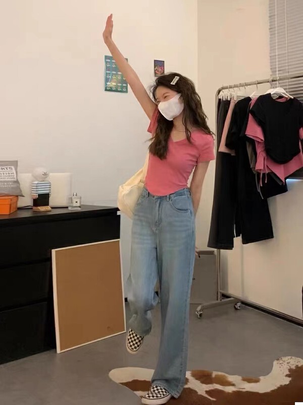 New in autumn!【KAKAJIA】Slim, high-waisted, straight-leg, wide-leg thin mopping jeans 2639# OZQ