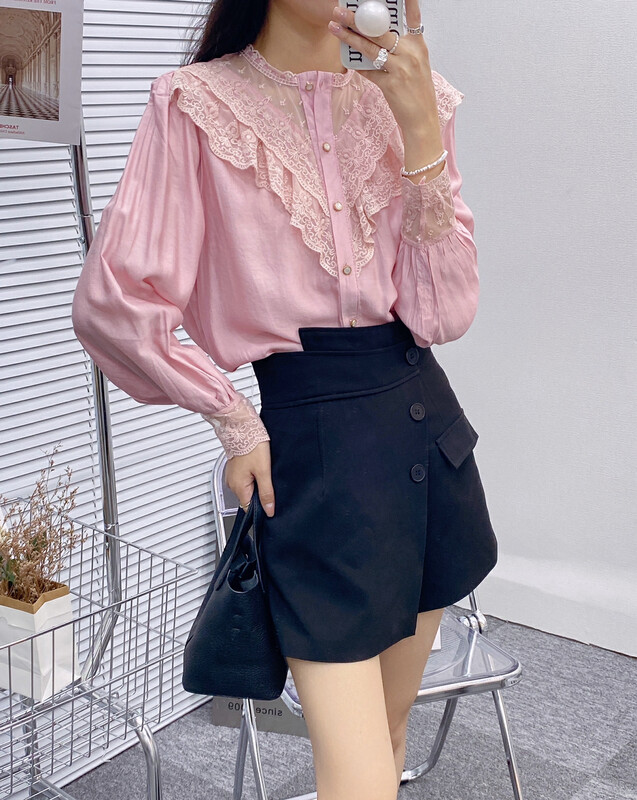 Autumn is new! [I-D] Korean version all-match lace long-sleeved shirt (only selling shirts) YS9069# LL