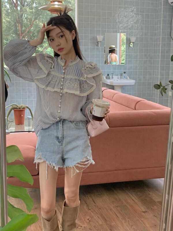 New in early autumn! [Timely rain] Korean style ins sweet retro palace style design shirt 67235# WPL